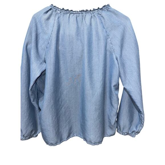 J Jill Denim Chambray Pullover top Blouse S lightweight Peasant Boho western - Picture 4 of 8